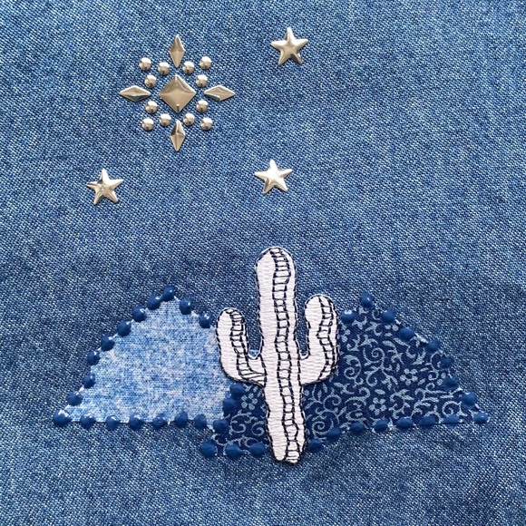 Custom Upcycled Vintage Denim Shirt W/ Music Feeds The Soul Embroidered Patch - Picture 9 of 16